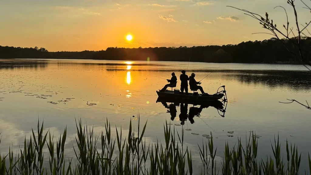 Fishing on a lake silhouette